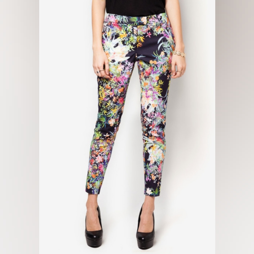 Floral Print Slim Ankle Pants - Multi